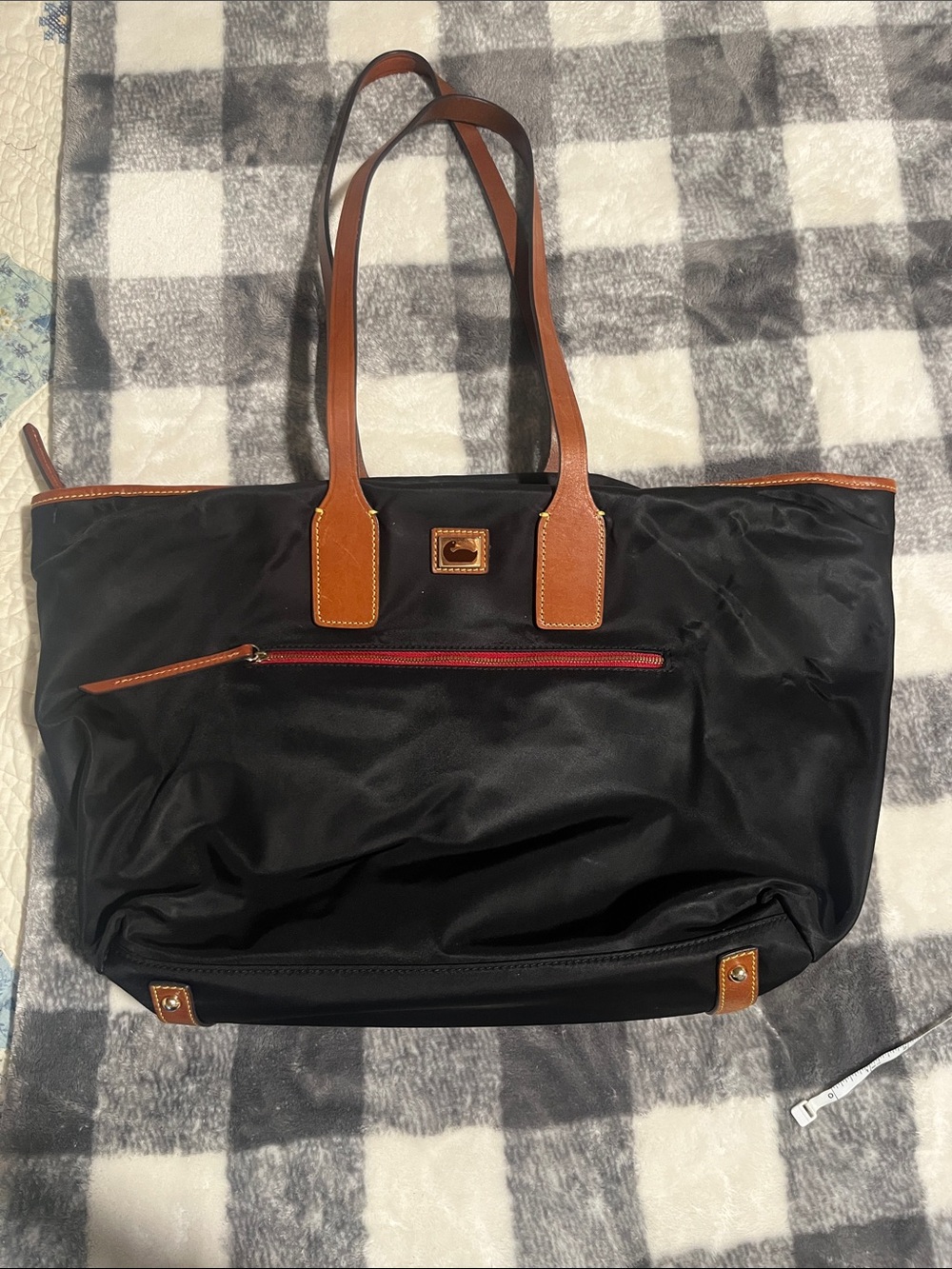 Dooney & Bourke Black Tote with Brown Leather Trim